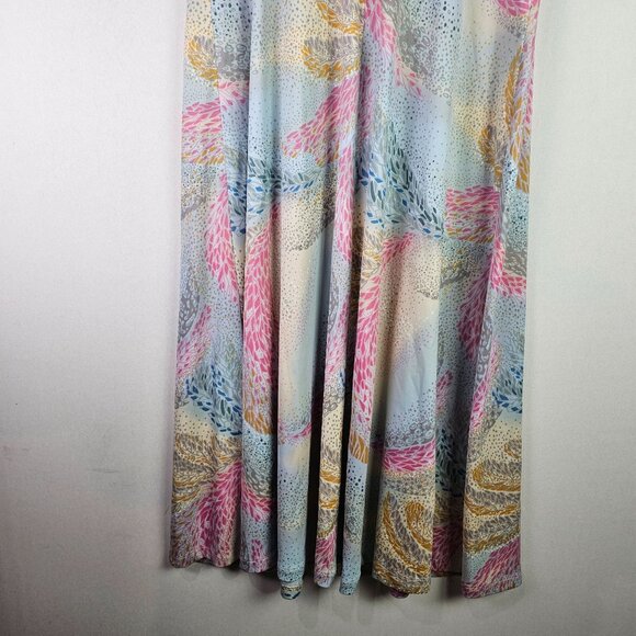 Vintage Sleeveless Maxi Pastel Floral Peacock Abstract Style Dress, Sz Large - Picture 7 of 9